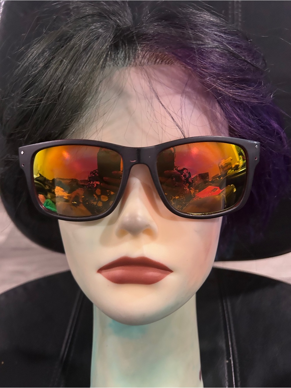 Mirrored Orange Lens Black Frame Sunglasses unisex